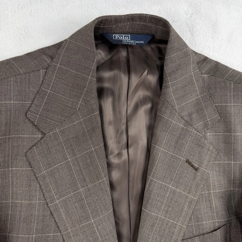 Polo Ralph Lauren Blazer Sport Coat Men's 40S Plaid Windowpane Italy Brown Cream